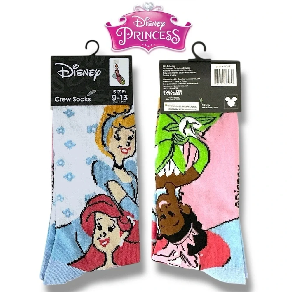 Disney Frozen Princess Crew Socks Casual Novelty White Blue Adult 9-13 One Size